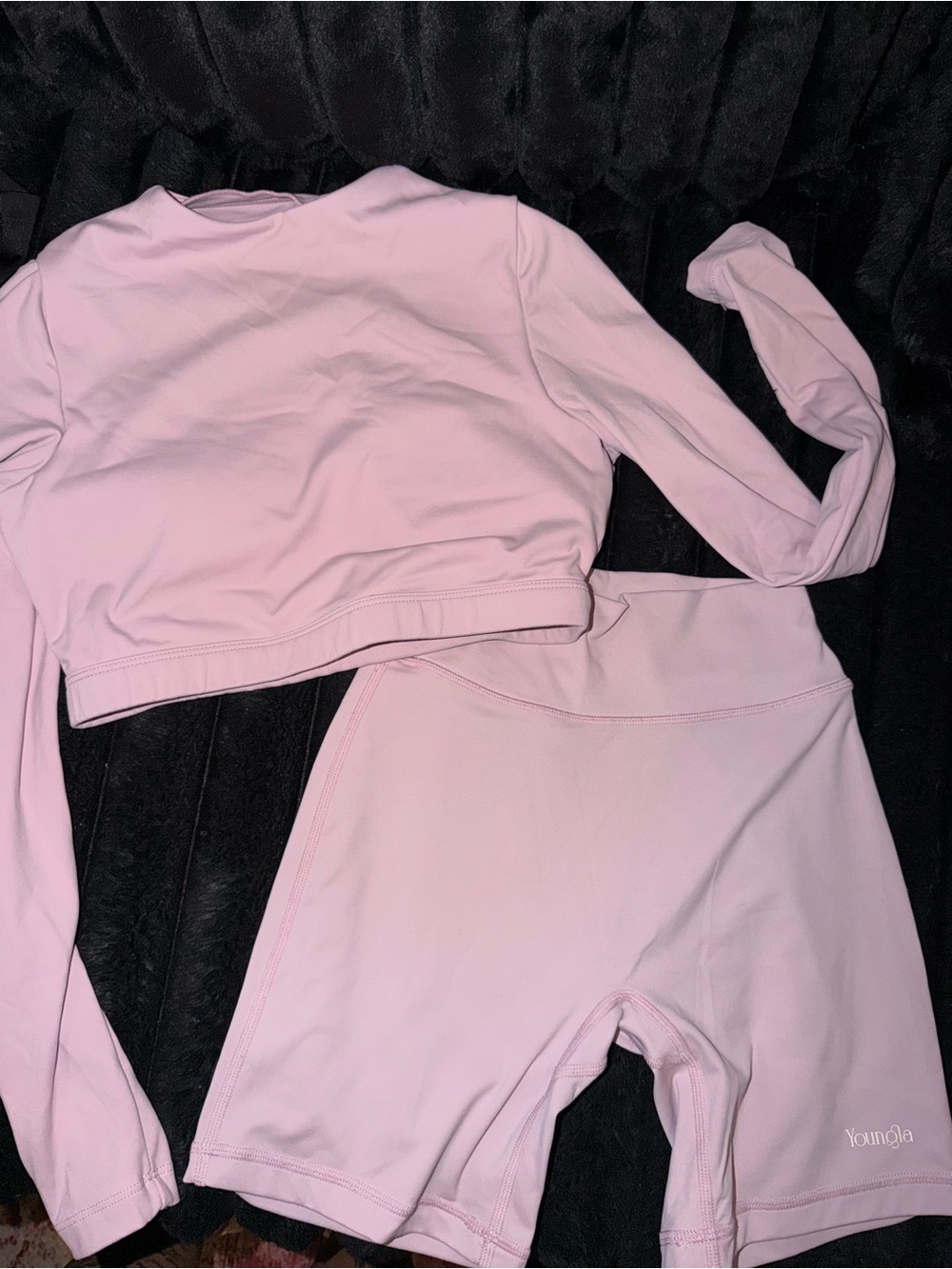 YoungLA Light Pink Cropped Long Sleeve & High-Waist Bike Shorts Set